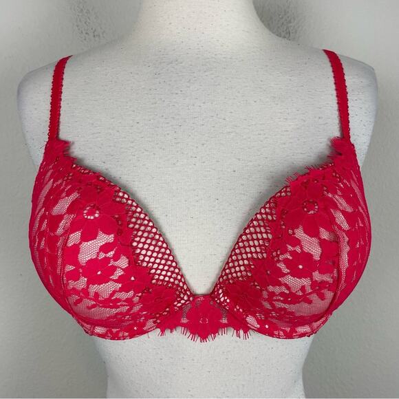 Victoria Secret Red Lace Underwire Bra 32D NWT - Picture 1 of 6